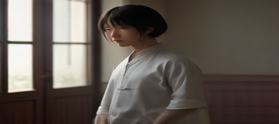 写真摄影布光示意图，摄影师在明亮的室内工作室中使用柔光箱为模特打出均匀柔和的侧面光，画面展示专业布光技巧