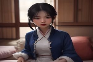 美女写真导览主编林晓然的工作照，她在编辑室内审阅写真图集资料，背景为整齐排列的摄影画册书架，气质专业沉稳